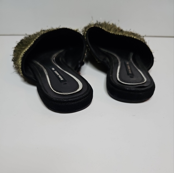 Zara Pointy-Toe Flat Mules with Fringe Black/Gold, Size 38 - Picture 4 of 16